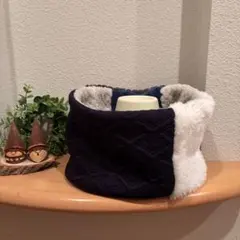 ネックウォーマー　ハンドメイド（紺色ジャガード-ボアmix）