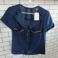 新品　PAGE BOY　ページボーイ　ネイビー 半袖ブラウス 　半袖シャツ