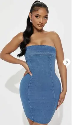 Fashion Nova♡デニムブルー チューブトップミニワンピース