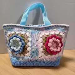 モチーフ編み　保温保冷バック付手提げ　ハンドメイド