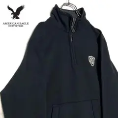 USA古着 アメリカンイーグル ハーフジップスウェット 黒 Ｍ 刺繍 トレーナー