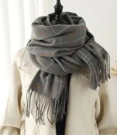 24H以内発送★上質カシミヤ混チェック柄リバーシブルカシミヤマフラー♪323GR