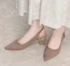 ランダ　ソフト バックストラップチュールパンプス　23.5cm