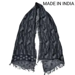 未使用品 インド製 エスニック模様 ストール ブラック ホワイト