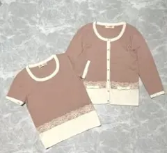 美品✨デビュードフィオレ ニットトップス×カーディガン アンサンブル ピンク M