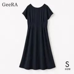 GeeRA Aライン ボウネック 半袖ワンピース ネイビー Sのサムネイル