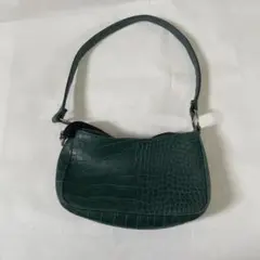 ダークグリーン クロコダイル型押し ハンドバッグ