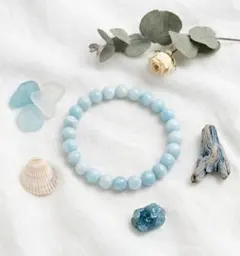 ラリマーブレスレット ミルキー 天然石 約7mm 内径17cm