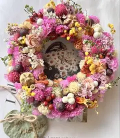 春花❤️甘系ピンクのドライフラワーリース♡ハンドメイド母の日プレゼント