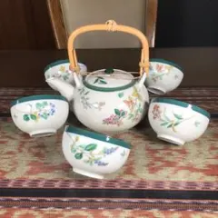 美濃焼 龍峰 RYUHOU『花フェスタ』 お茶茶碗 5杯 急須
