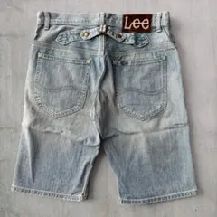 Lee デニムパンツ W32 牛革パッチ 色落ち ヴィンテージ ハーフパンツ
