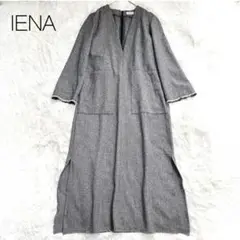 極美品 イエナ ヘリンボーン Vネック ワンピース ロング グレー マキシ丈