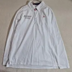 【美品】le coq sportif ゴルフ 長袖ポロシャツ チェック白赤 刺繍