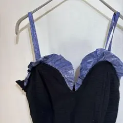 【訳あり】キャミソール リブ フリル付き ブラック パープル