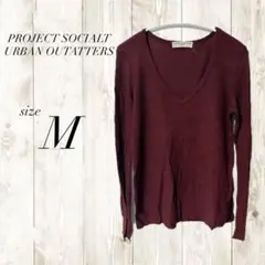 PROJECT SOCIALT バーガンディ Vネック M ニット 長袖