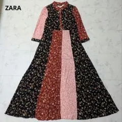 【美品 L】ZARA シャツワンピース 花柄 マキシ丈