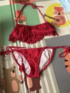 【美品】エメフィール　aimerfeelフリンジビキニ 水着　セパレート　赤のサムネイル