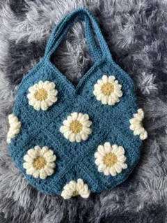 ハンドメイド　グラニーバッグ　かぎ針編み　花　モチーフバッグ　内布付き