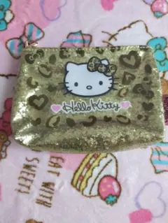 ハローキティ グリッターポーチ ヒョウ柄