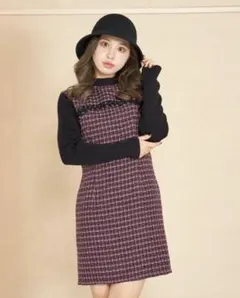 Darich ニットドッキングツイードミニワンピース　ピンク　FREE