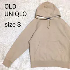 オールド ユニクロ 紺タグ 短丈 パーカー S ベージュ プルオーバー