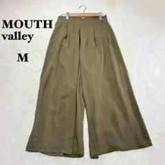 ワイドパンツ バックゴム M カーキ ゆったり タック ガウチョ カジュアル