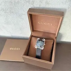 美品】 稼働品 GUCCI 腕時計 ホースビット スクエア 黒文字盤 レザー