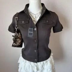 00s grunge 新品未使用 平成ギャル お兄系 リブシャツ 短丈 Y2Kのサムネイル