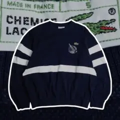 80s LACOSTE フランス製 フレンチラコステ ボーダー 鹿の子 ネイビー