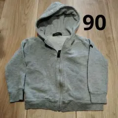ベビーフード付きジップアップパーカー 90　グレー