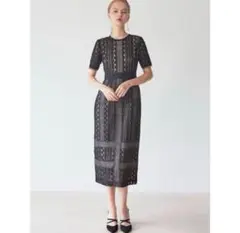美品✨ラグナムーン　ジオメトリックレースドレス M ネイビー　Mサイズ