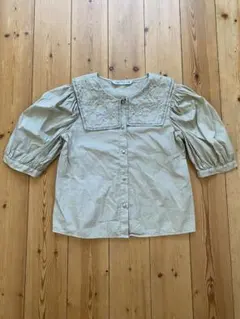 ZARA 刺繍 ラウンドカラーブラウス 半袖 ベージュ Sのサムネイル
