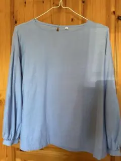【週末セール】MUJI 長袖ブラウス ライトブルー M-Lサイズ