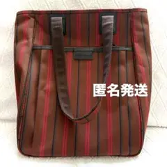 タケオキクチ　TAKEO KIKUCHI　トートバッグ　ストライプ　布　赤×茶のサムネイル