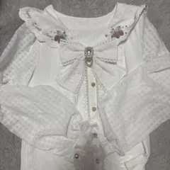 LIZLISA ストロベリー刺繍セーラーリブブラウス ホワイト