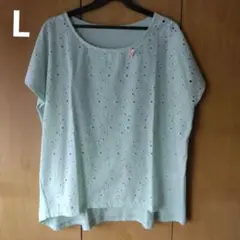 新品　薄い緑色の刺繍入り半袖トップス　L