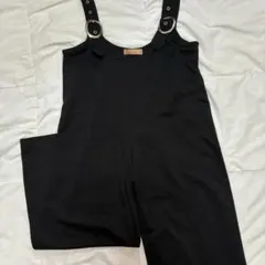 ブラック ワイドレッグ サロペット