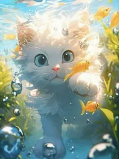 ダイヤモンドアートキット 水中の猫 金魚【272】