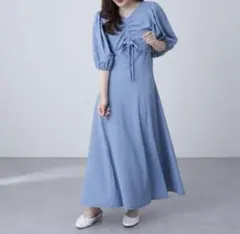 か*こ様 over E ウエストシャーリングワンピース ライトブルー・96