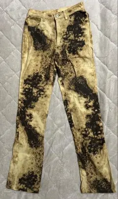 スリムフィット ベージュ黒スプラッターパンツ