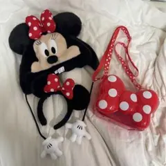 ミニーマウスファンキャップ・カチューシャ・ポップコーンバケットセット