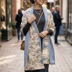 着物 リメイク ストール 水色×オフホワイト