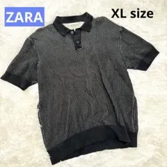 ZARA コットンシャツ ポロシャツ メンズ ブラック XL 襟付き 綿 半袖のサムネイル