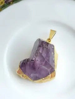 ゴールドカラー 天然石 アメシスト 紫水晶  ペンダントトップ