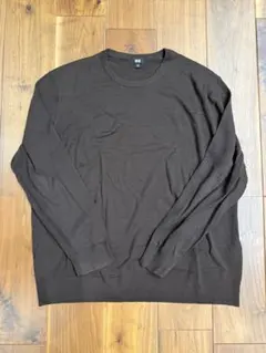 ユニクロ エクストラファインメリノクルーネックセーター　ブラウン　4XL