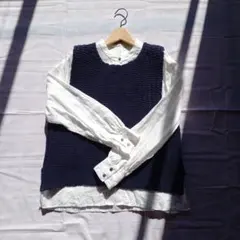 新品未使用タグ無し、ウール100%ネイビー秋冬ベスト