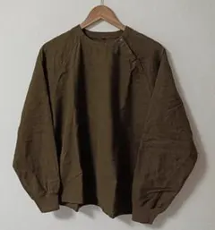 無印良品 新疆綿フランネルプルオーバーリブ付きシャツ L カーキ MUJI終売品