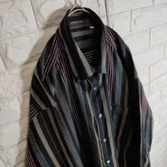 ストライプ 長袖シャツ ボタンダウン L相当 ブラック