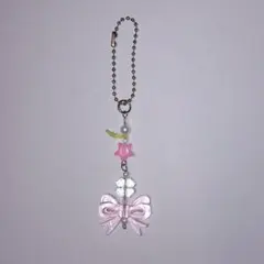 ピンクリボンチャーム 携帯ストラップ ビーズ ハンドメイド チューリップ y2k