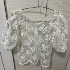 Apresjour 花柄刺繍 シースルー 半袖ブラウス ホワイトのサムネイル